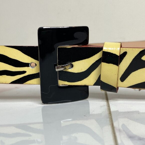 Garuglieri Italy Ivory White & Black ZEBRA Print Glossy Patent Leather Belt S - Picture 3 of 12